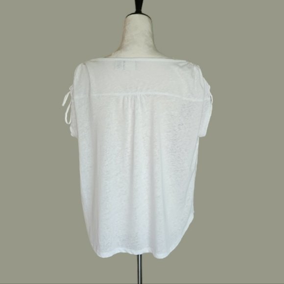 NWOT Joie Ruched Drawstring Shoulder Linen Blend T-shirt Top XL - Picture 4 of 5